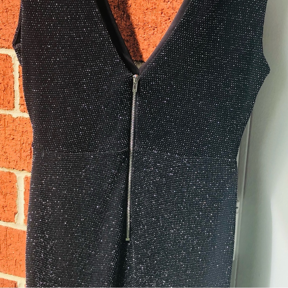 Forever 21 BodyCon Sparkly Dress Black with Silver Tread Lined Stretchy β#056 - Picture 11 of 13